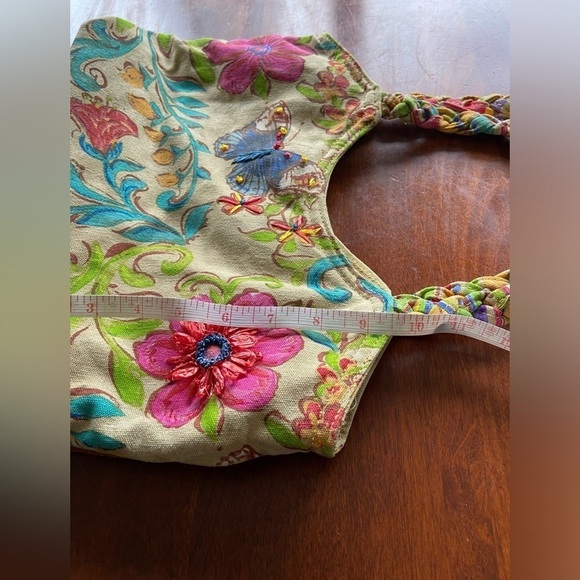 Kate McRostie Canvas Raffia Shoulder Bag Butterfly Flower - Picture 15 of 15